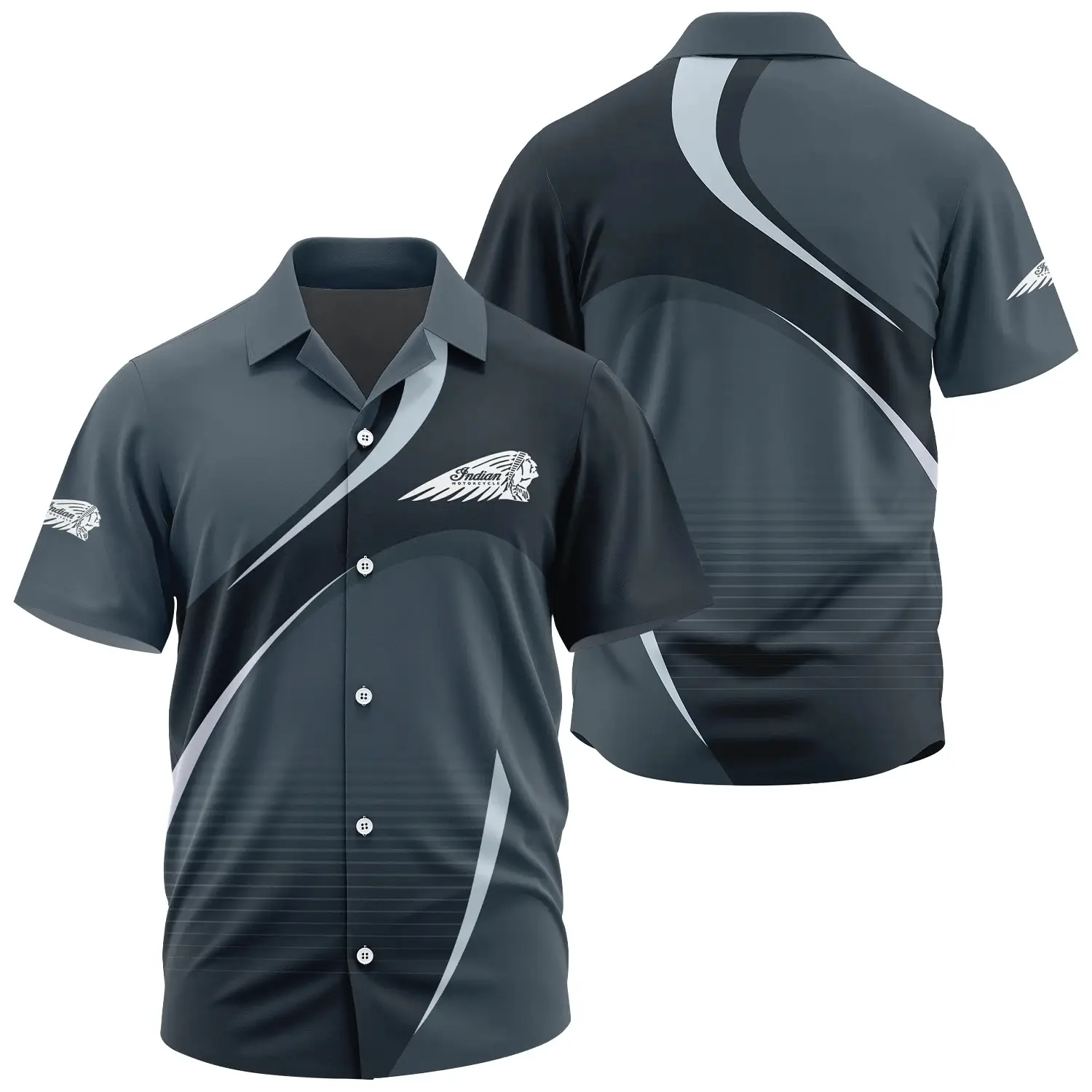 Indian Motorcycle Exclusive Logo Short Sleeve Camp Collar Shirt OSMTBHWS001IMZ - Indian Motorcycle Shirt - Indian Motorcycle Shirt