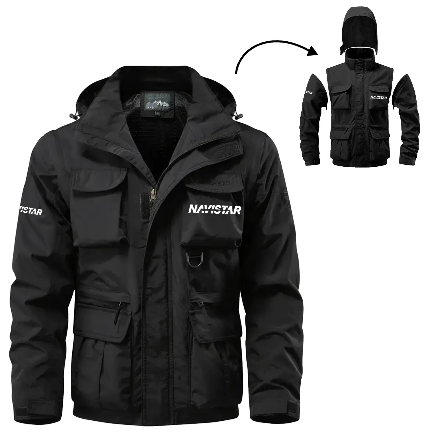 Navistar Exclusive Logo Waterproof Multi Pocket Jacket Detachable Hood and Sleeves OUFA2MPJ0819NVZ - Navistar Jacket