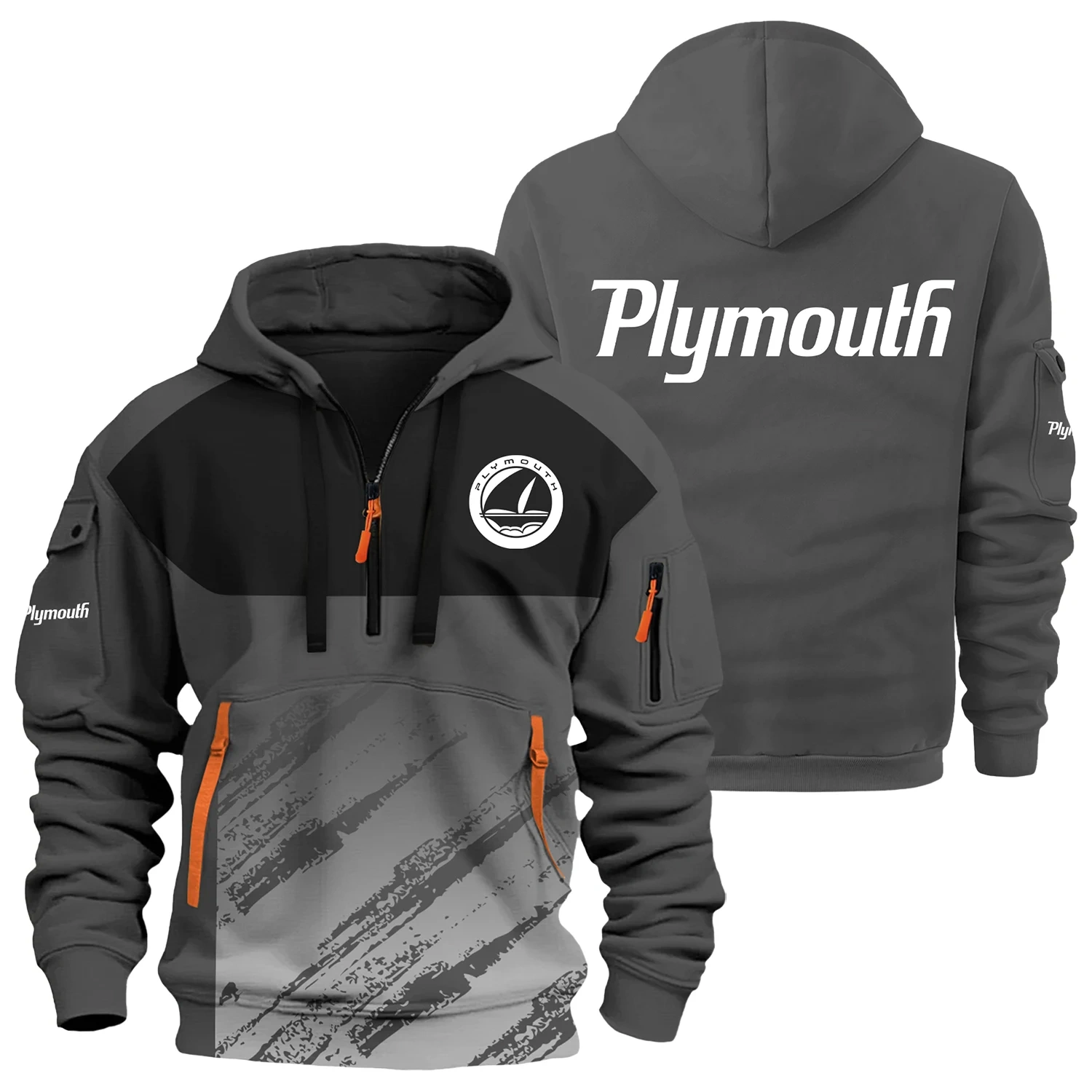 Plymouth Exclusive Logo Half Zipper Hoodie OUFAHHZ3D081904PYZ - Plymouth Hoodie