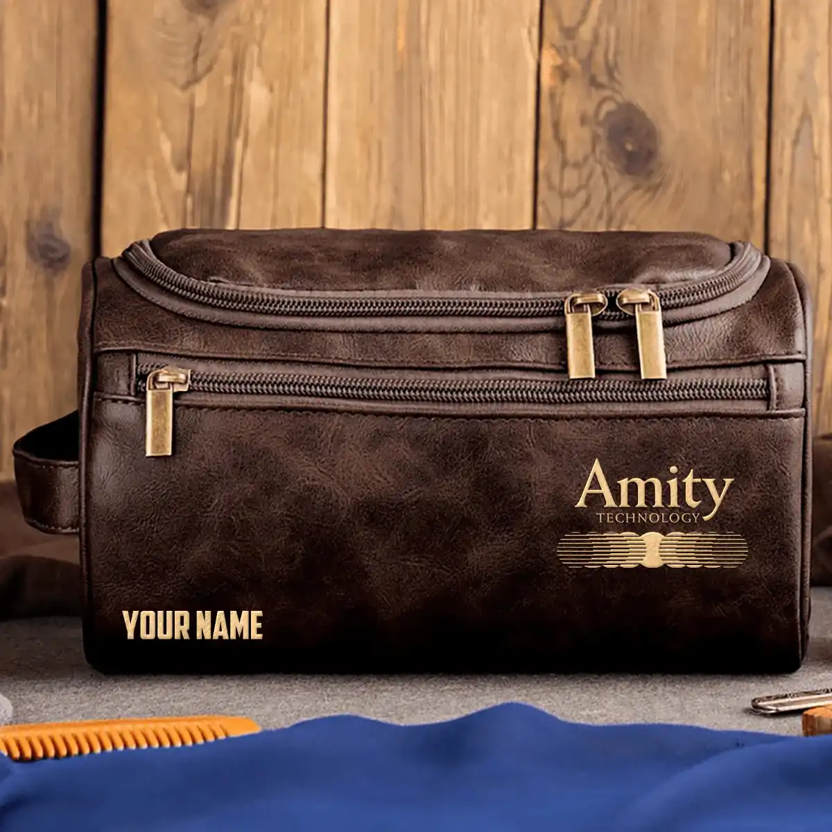 Amity Technology Exclusive Logo Leather Toiletry Bag OUFALB0819ATZ - Amity Technology Bag