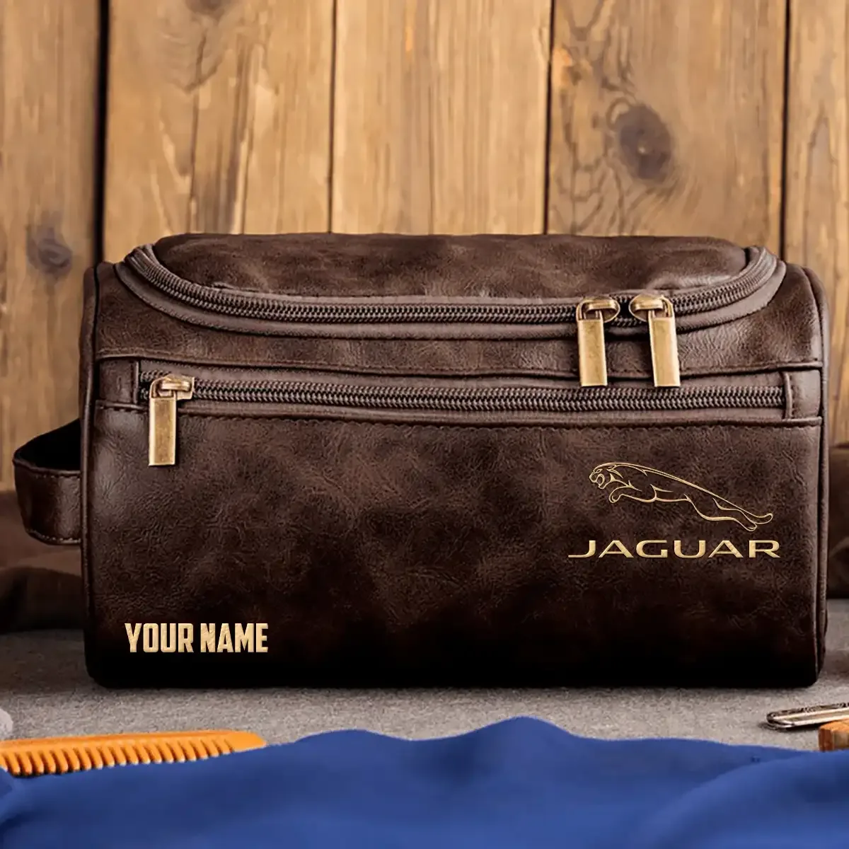 Jaguar Exclusive Logo Leather Toiletry Bag OUFALB0819JUZ - Jaguar Bag