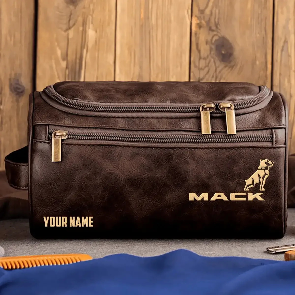 Mack Trucks Exclusive Logo Leather Toiletry Bag OUFALB0819MTZ - Mack Trucks Bag
