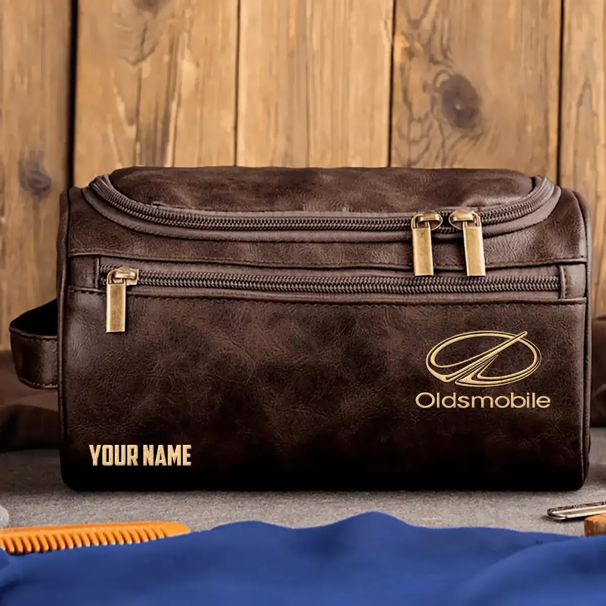 Oldsmobile Exclusive Logo Leather Toiletry Bag OUFALB0819OSZ - Oldsmobile Bag