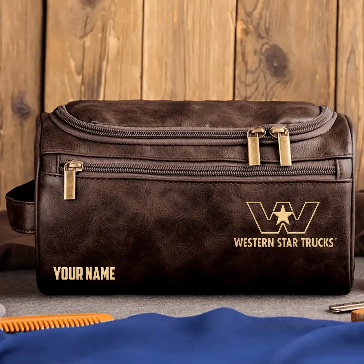 Western Star Exclusive Logo Leather Toiletry Bag OUFALB0819WSZ - Western Star Bag
