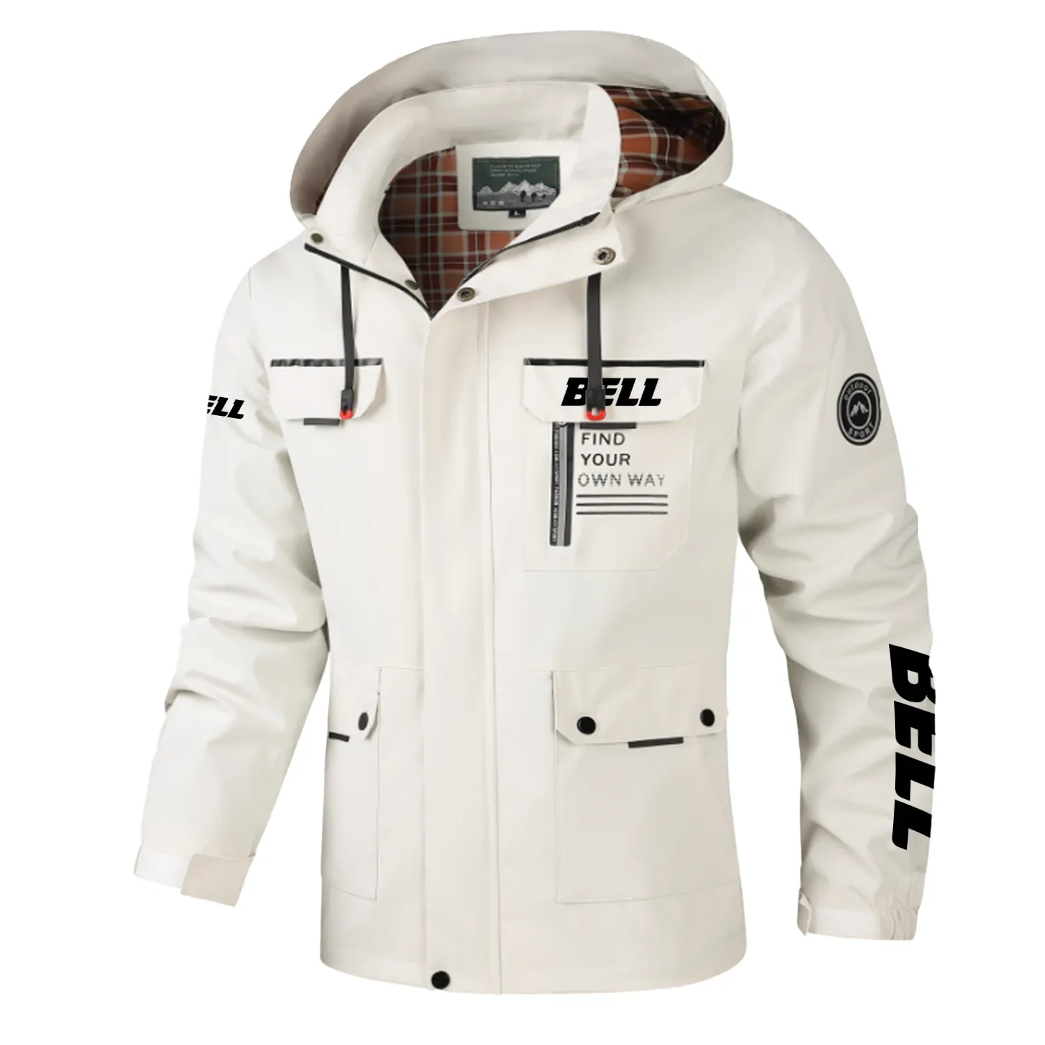 Bell Equipment Exclusive Logo Multi-Pocket Windbreaker Jacket, Waterproof, Detachable Hood Coat OUFASJ0819BQZ - Bell Equipment Gift