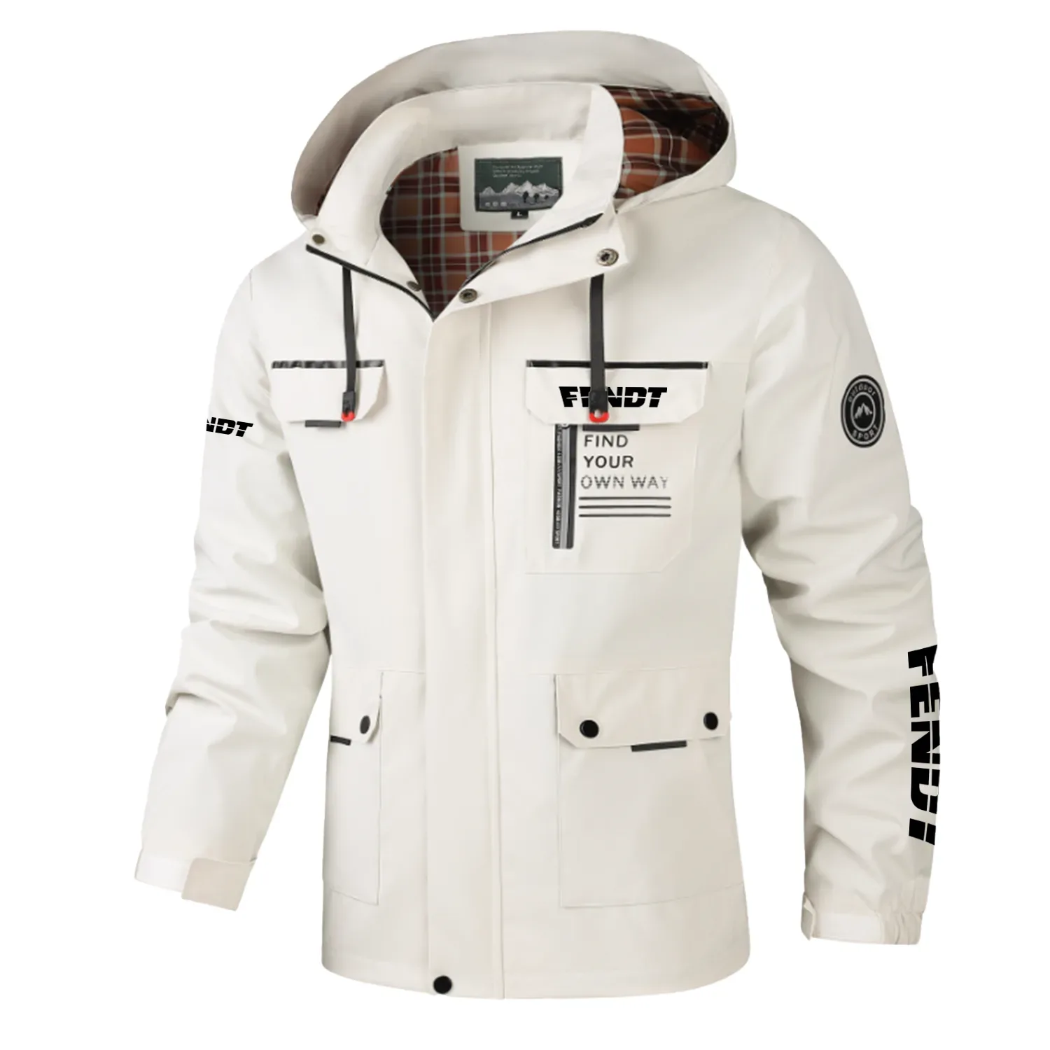 Fendt Exclusive Logo Multi-Pocket Windbreaker Jacket, Waterproof, Detachable Hood Coat OUFASJ0819FEZ - Fendt Gift