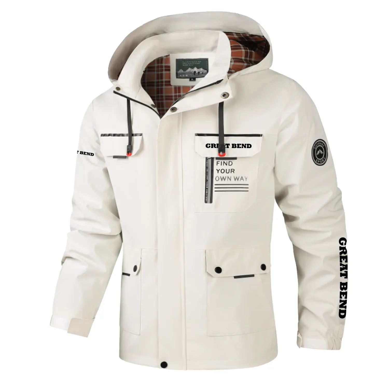 Great Bend Exclusive Logo Multi-Pocket Windbreaker Jacket, Waterproof, Detachable Hood Coat OUFASJ0819GBZ - Great Bend Gift