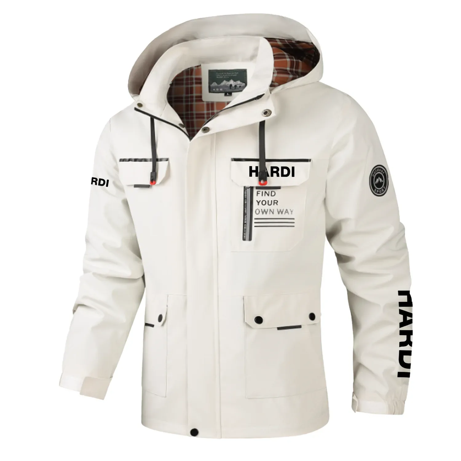 Hardi Exclusive Logo Multi-Pocket Windbreaker Jacket, Waterproof, Detachable Hood Coat OUFASJ0819HAZ - Hardi Gift
