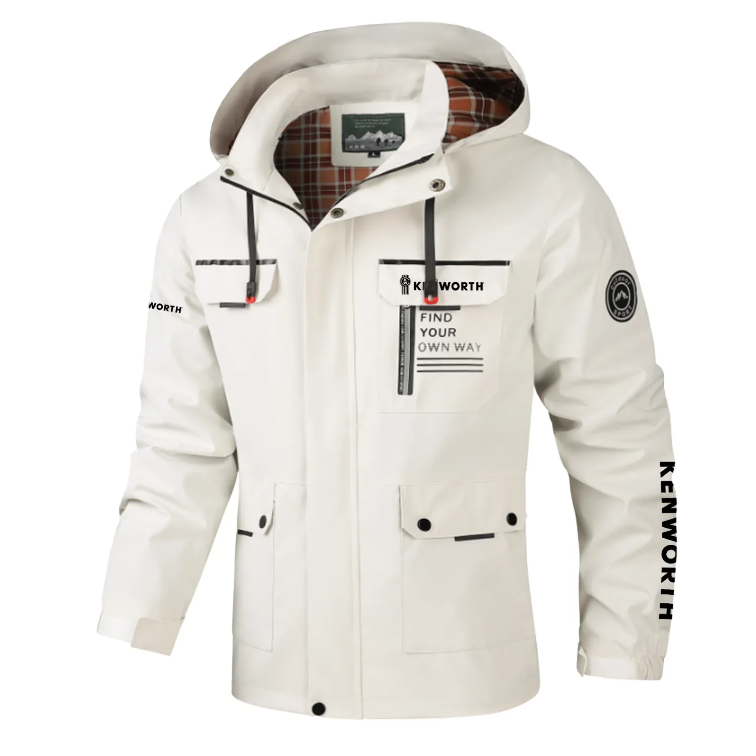 Kenworth Exclusive Logo Multi-Pocket Windbreaker Jacket, Waterproof, Detachable Hood Coat OUFASJ0819KWZ - Kenworth Gift
