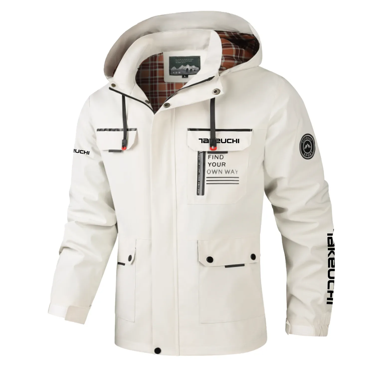 Takeuchi Exclusive Logo Multi-Pocket Windbreaker Jacket, Waterproof, Detachable Hood Coat OUFASJ0819TKZ - Takeuchi Gift