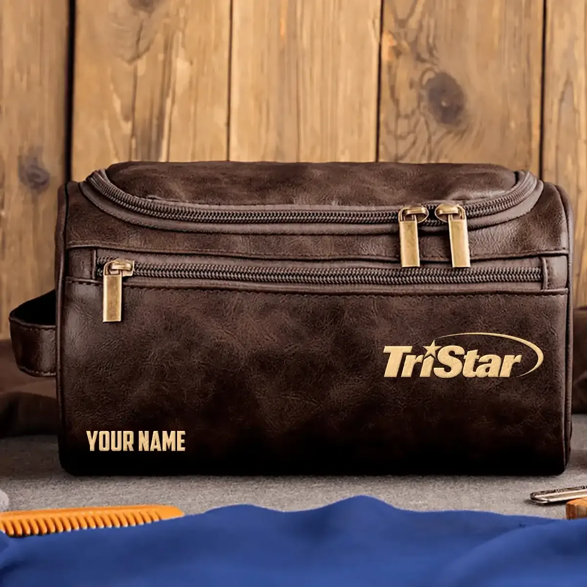 TriStar Arms Exclusive Logo Leather Toiletry Bag OUHULB0815TAZ - TriStar Arms Bag