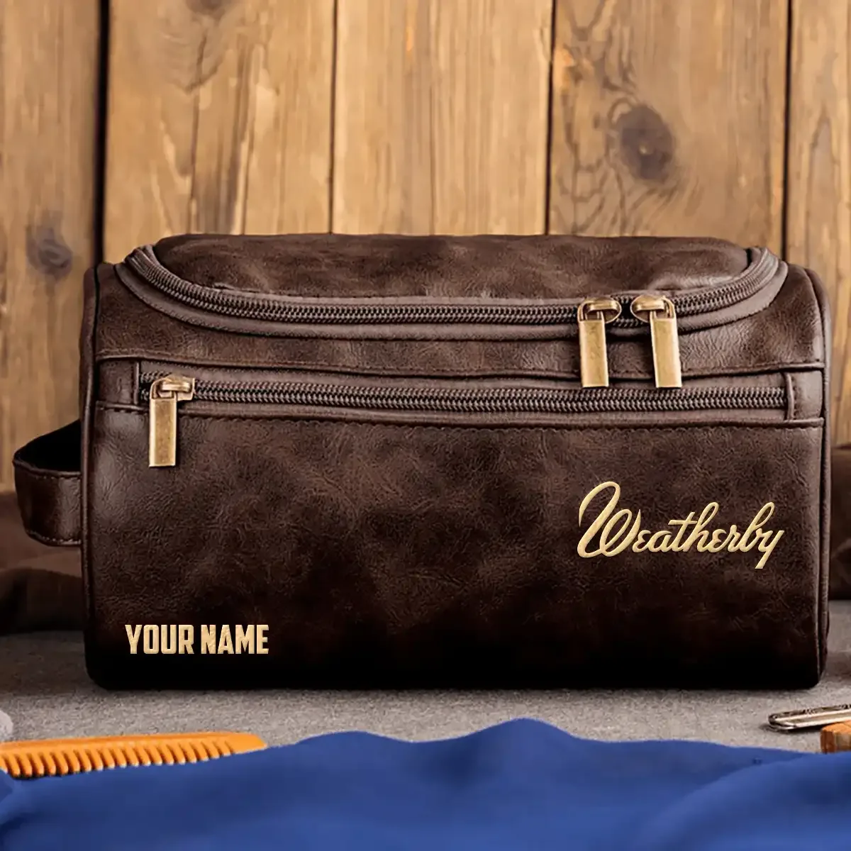 Weatherby Exclusive Logo Leather Toiletry Bag OUHULB0815WBZ - Weatherby Bag