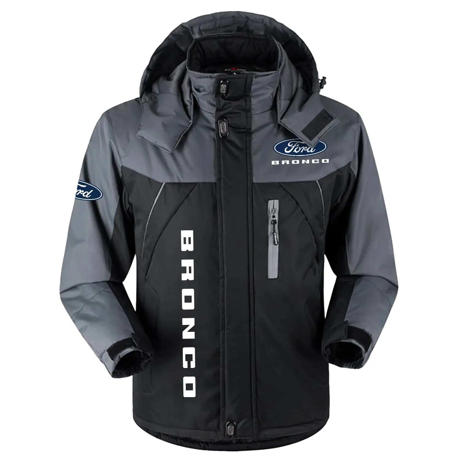 Ford Bronco Exclusive Logo Outdoor Charging Suit Slim Fit Plush Waterproof Windproof Jacket Detachable Hood CARPCS1106FFBZ - Ford Bronco Jacket