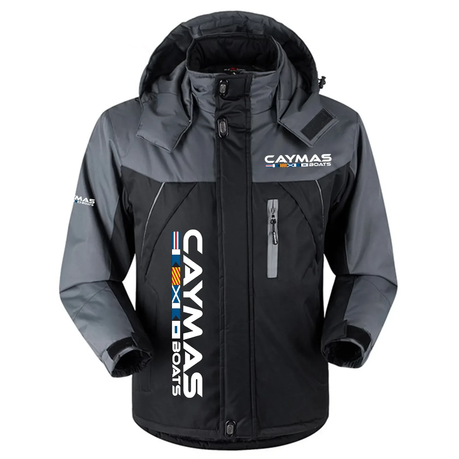 Caymas Exclusive Logo Outdoor Charging Suit Slim Fit Plush Waterproof Windproof Jacket Detachable Hood HCPDPCS1409CBZ - Caymas Gift