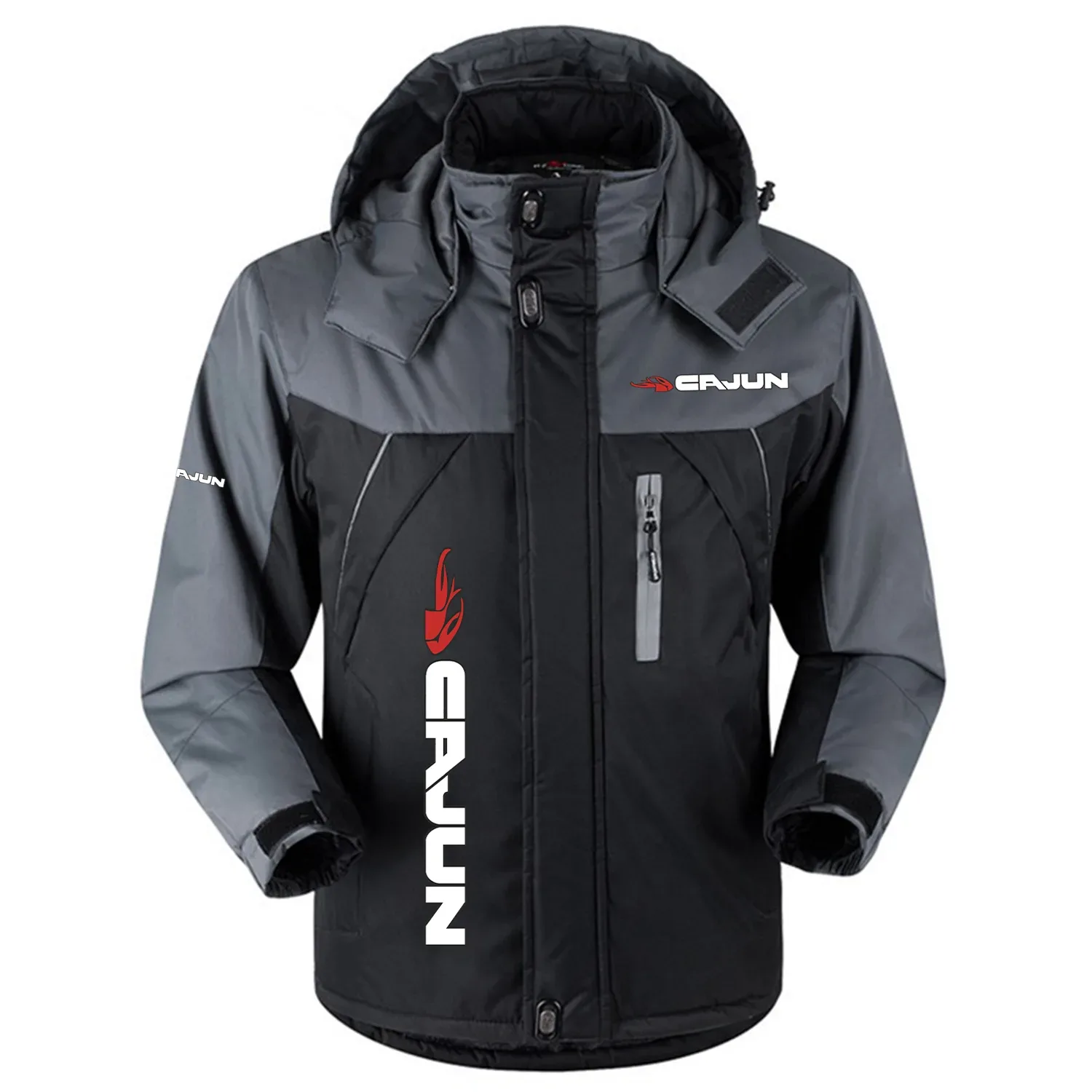 Cajun Exclusive Logo Outdoor Charging Suit Slim Fit Plush Waterproof Windproof Jacket Detachable Hood HCPDPCS1409CJZ - Cajun Gift
