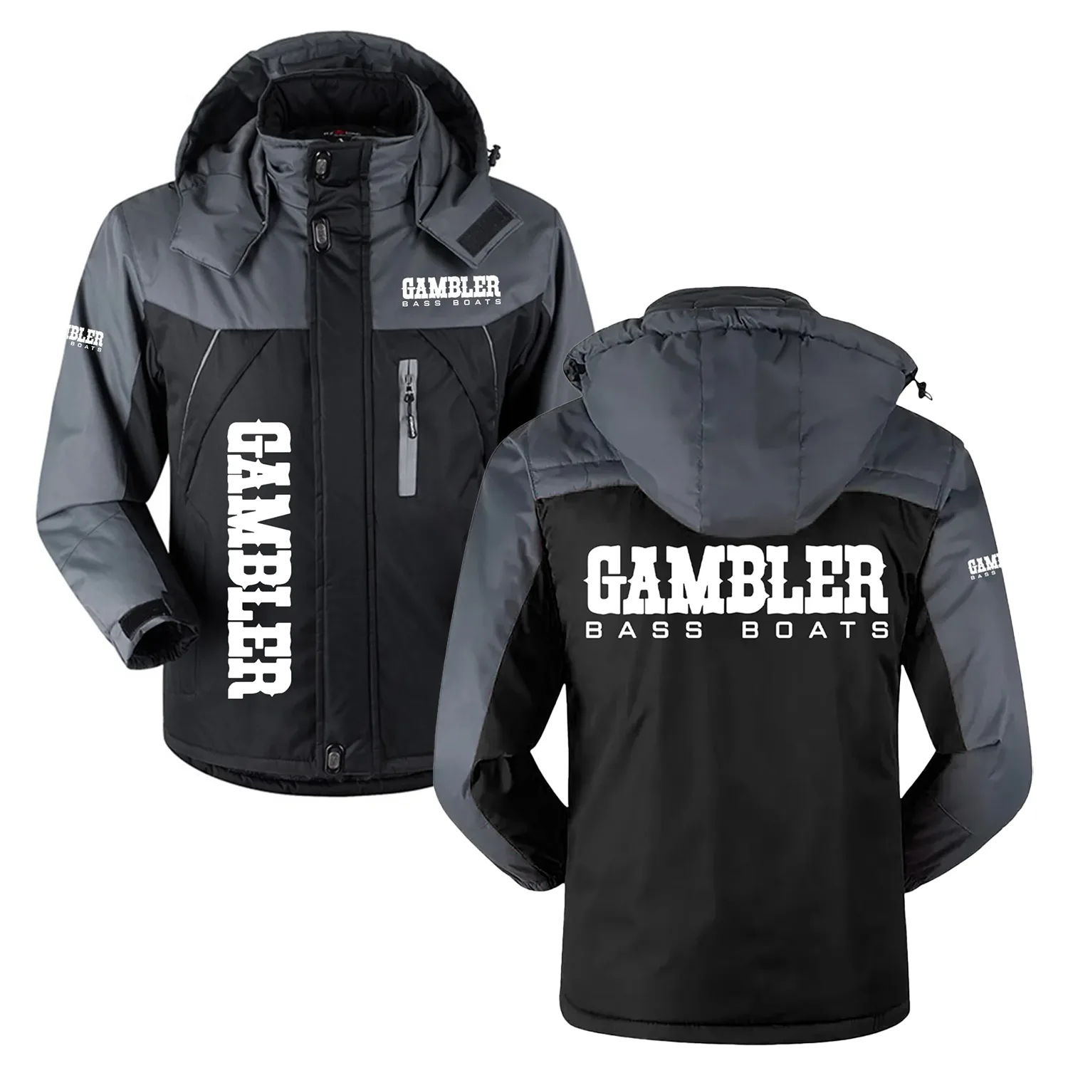 Gambler Exclusive Logo Outdoor Charging Suit Slim Fit Plush Waterproof Windproof Jacket Detachable Hood HCPDPCS1409GBZB - Gambler Jacket