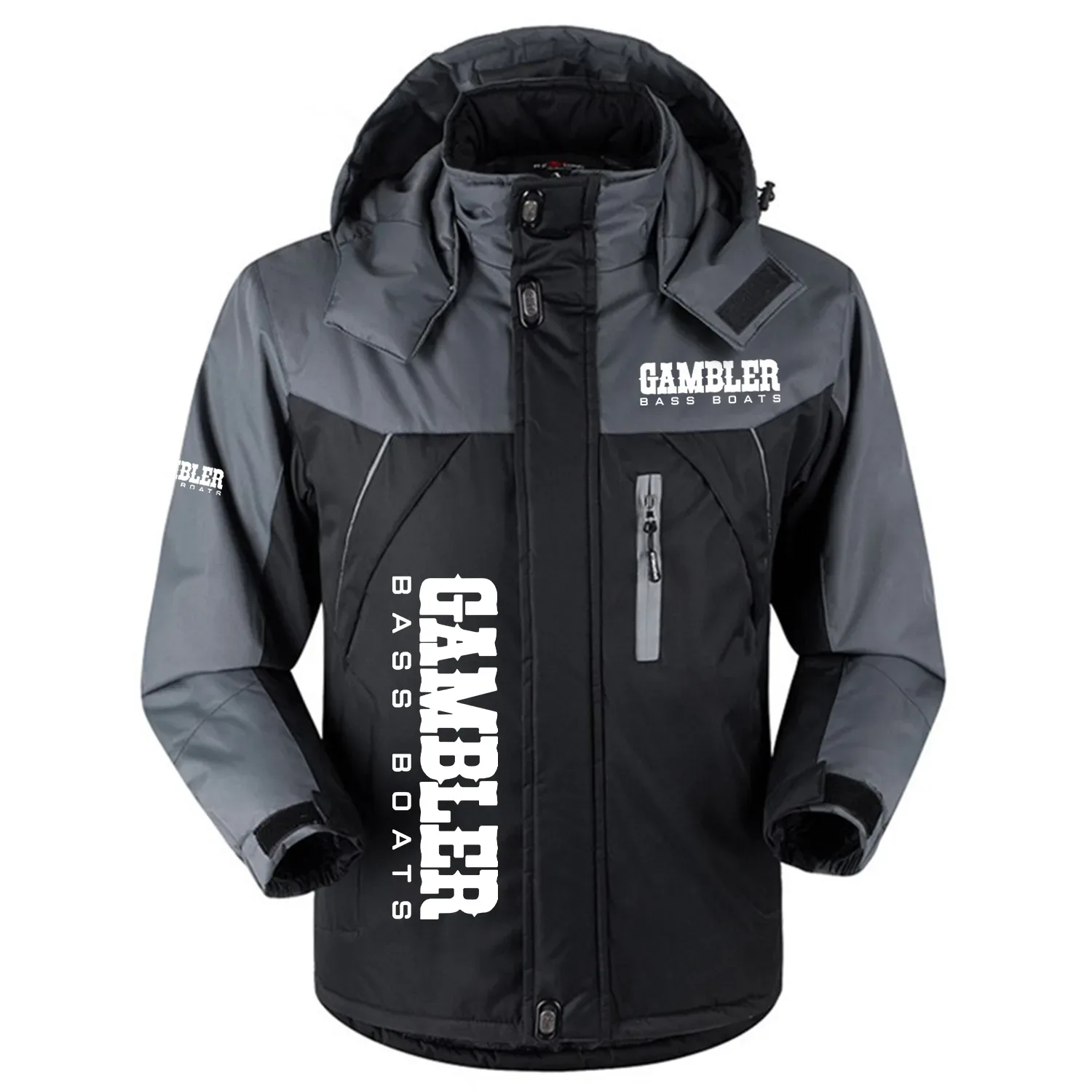 Gambler Exclusive Logo Outdoor Charging Suit Slim Fit Plush Waterproof Windproof Jacket Detachable Hood HCPDPCS1409GBZ - Gambler Gift