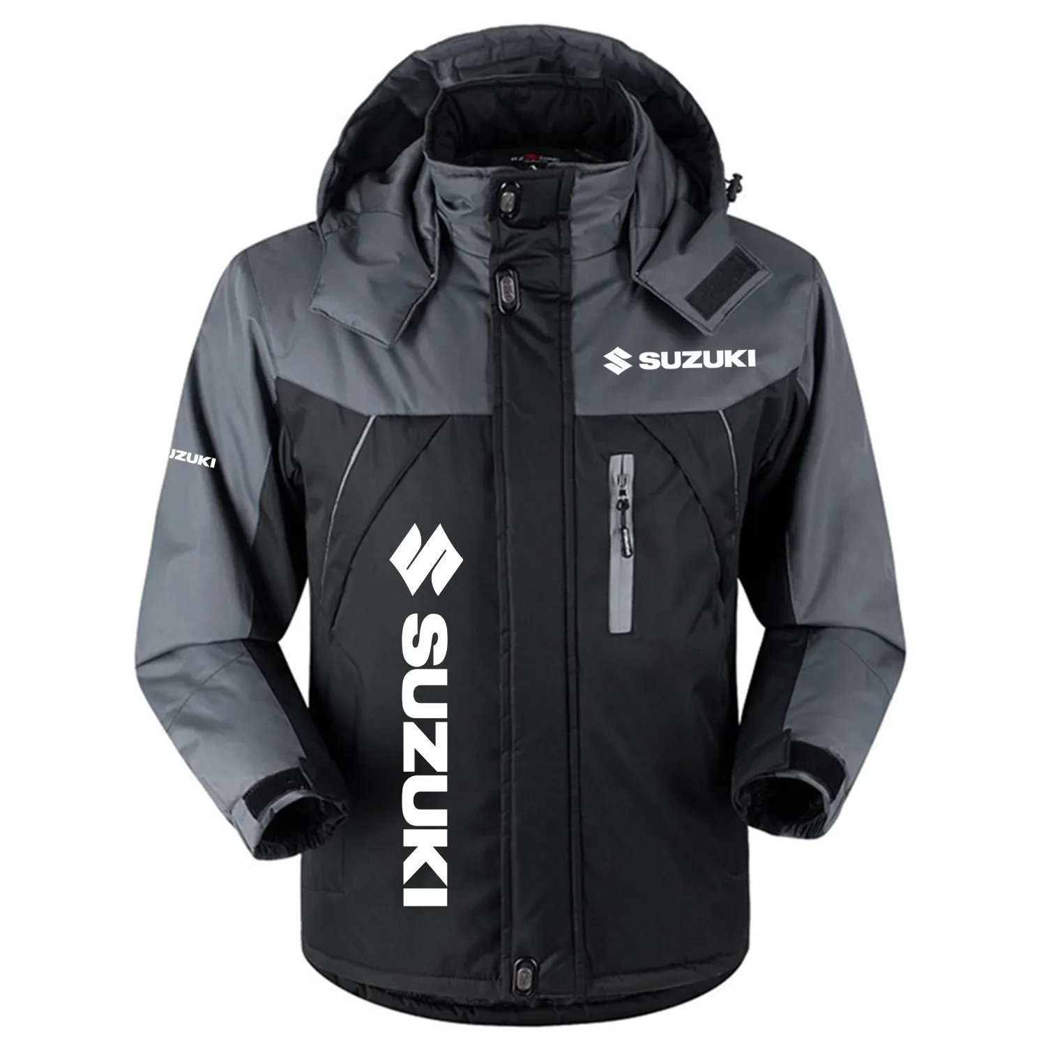 Suzuki Exclusive Logo Outdoor Charging Suit Slim Fit Plush Waterproof Windproof Jacket Detachable Hood HCPDPCS1409SUZ - Suzuki Gift