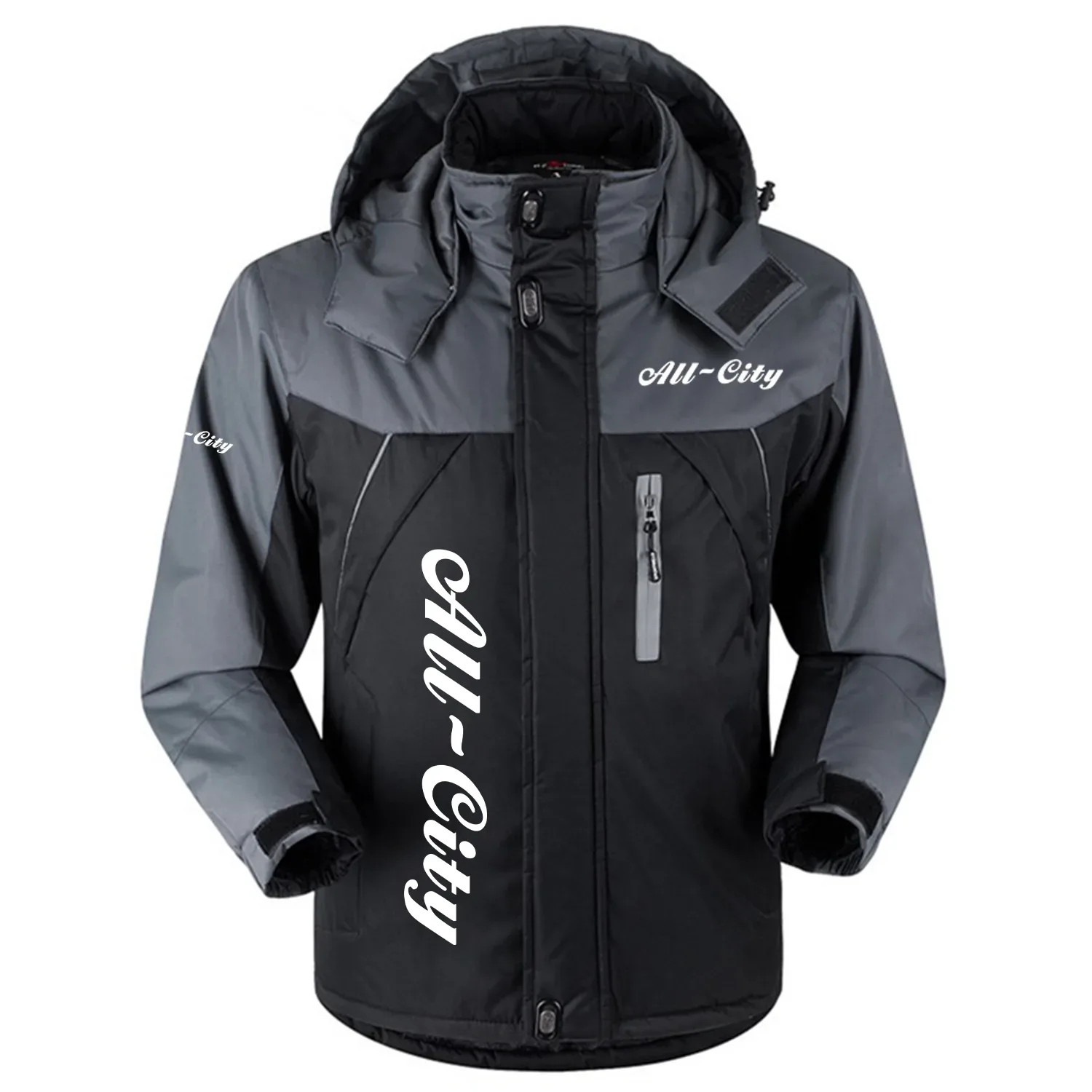 All-City Exclusive Logo Outdoor Charging Suit Slim Fit Plush Waterproof Windproof Jacket Detachable Hood OSBCLPCS1211ACZ - All-City Jacket