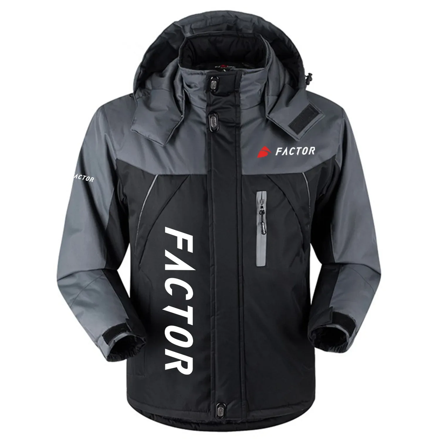 Factor Exclusive Logo Outdoor Charging Suit Slim Fit Plush Waterproof Windproof Jacket Detachable Hood OSBCLPCS1211FAZ - Factor Jacket