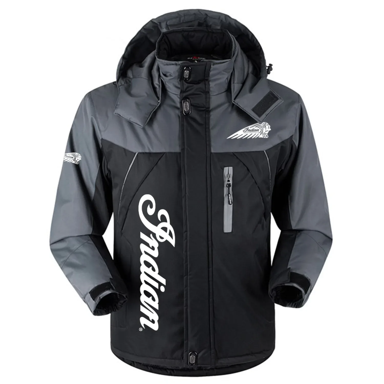 Indian Motorcycle Exclusive Logo Outdoor Charging Suit Slim Fit Plush Waterproof Windproof Jacket Detachable Hood OSMTBPCS1211IMZ - Indian Motorcycle Jacket