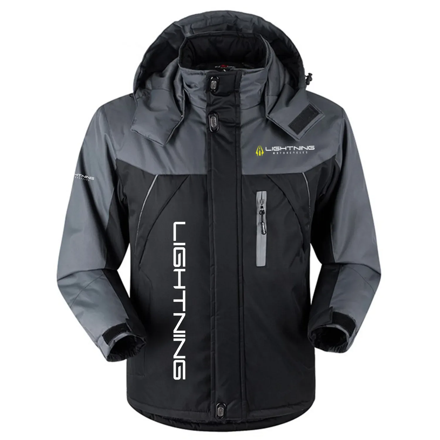 Lightning Motorcycles Exclusive Logo Outdoor Charging Suit Slim Fit Plush Waterproof Windproof Jacket Detachable Hood OSMTBPCS1211LMZ - Lightning Motorcycles Jacket
