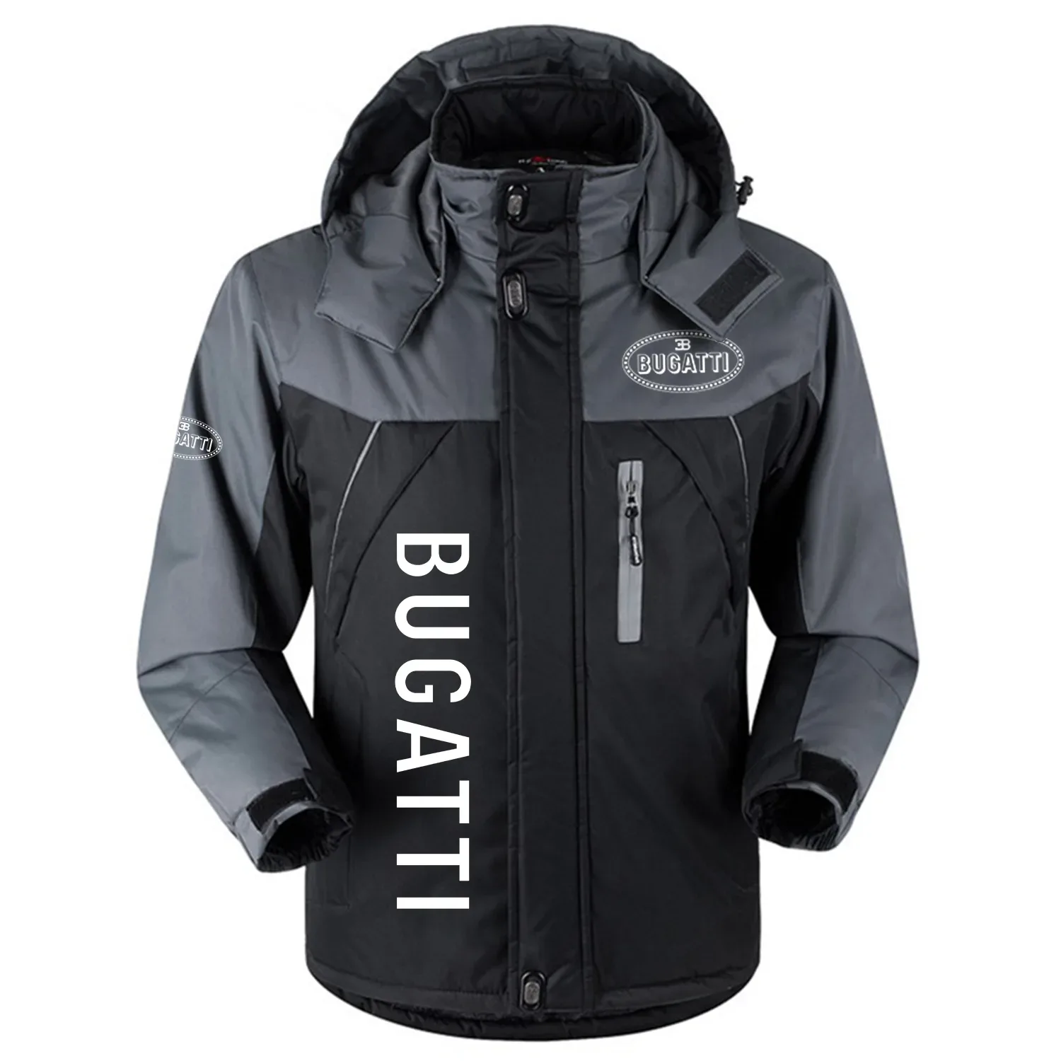 Bugatti Exclusive Logo Outdoor Charging Suit Slim Fit Plush Waterproof Windproof Jacket Detachable Hood OUFAPCS0819BGZ - Bugatti Jacket