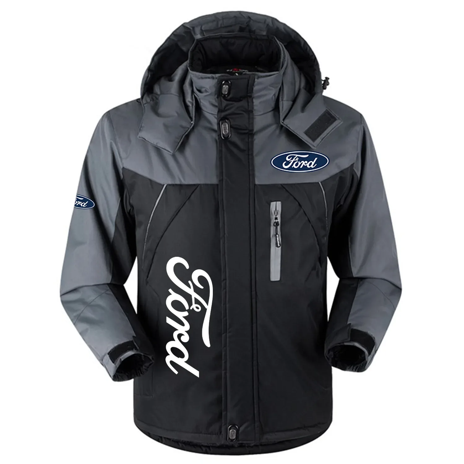 Ford Exclusive Logo Outdoor Charging Suit Slim Fit Plush Waterproof Windproof Jacket Detachable Hood OUFAPCS0819F1Z - Ford Gift