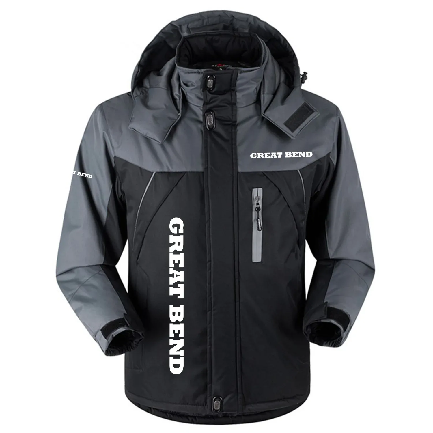 Great Bend Exclusive Logo Outdoor Charging Suit Slim Fit Plush Waterproof Windproof Jacket Detachable Hood OUFAPCS0819GBZ - Great Bend Gift