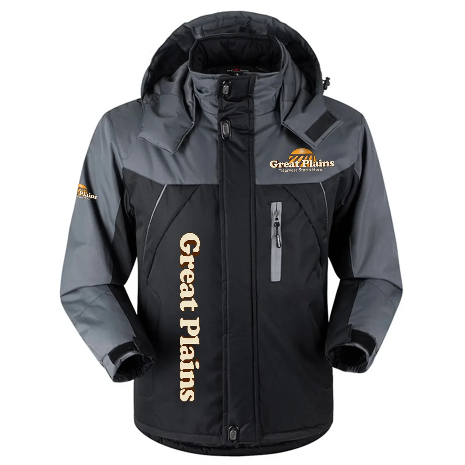 Great Plains Exclusive Logo Outdoor Charging Suit Slim Fit Plush Waterproof Windproof Jacket Detachable Hood OUFAPCS0819GPZ - Great Plains Gift