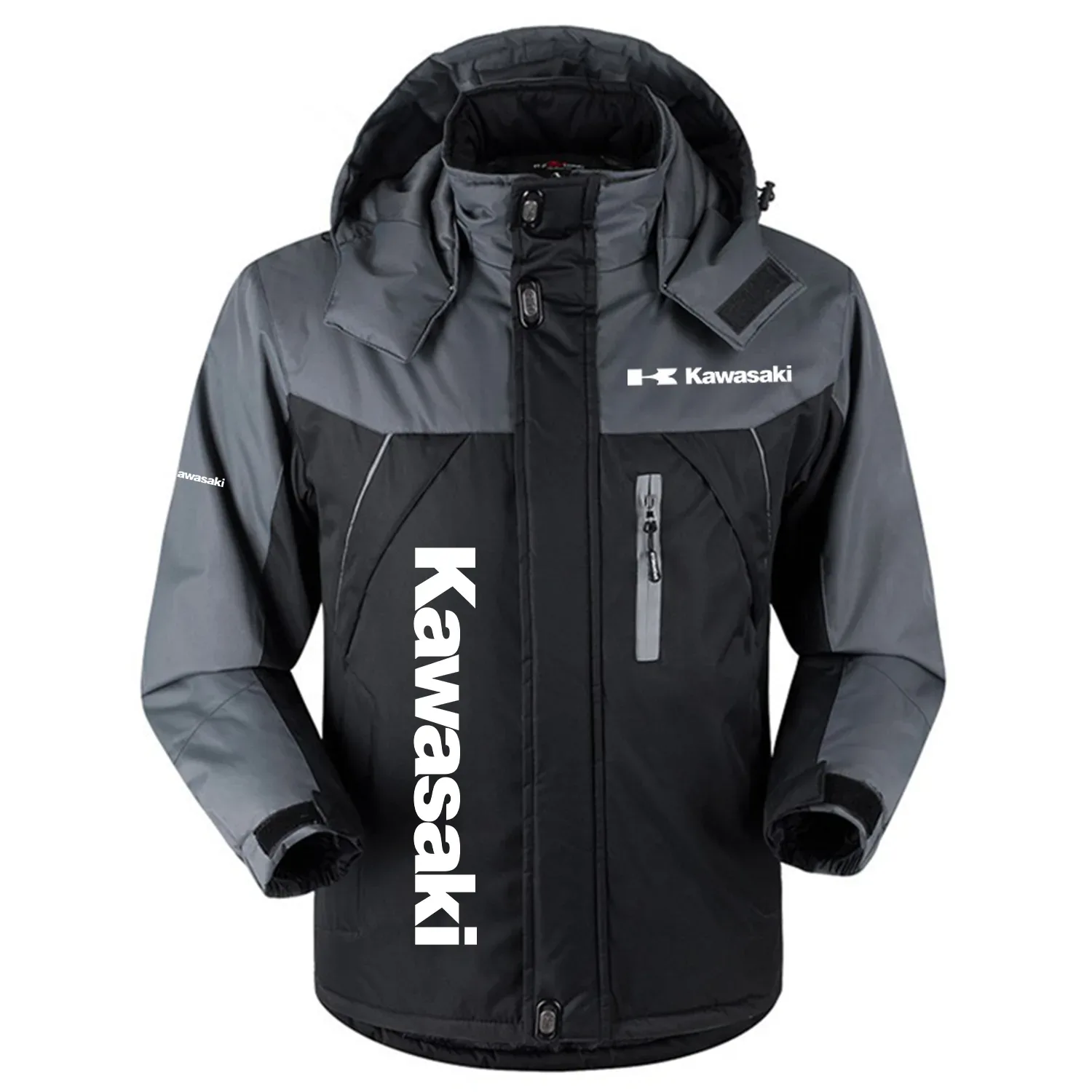 Kawasaki Exclusive Logo Outdoor Charging Suit Slim Fit Plush Waterproof Windproof Jacket Detachable Hood OUFAPCS0819KAZ - Kawasaki Gift