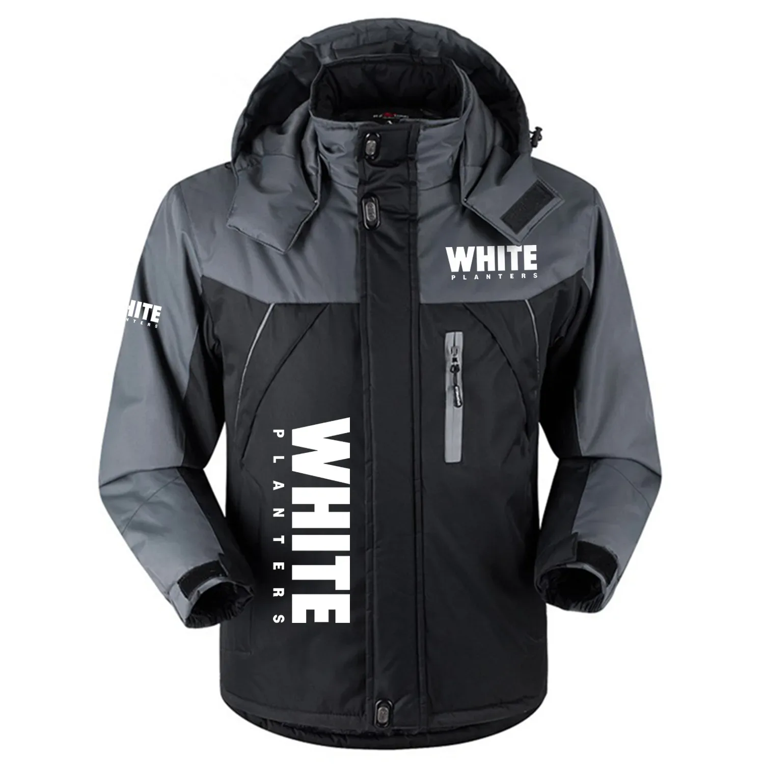 White Planters Exclusive Logo Outdoor Charging Suit Slim Fit Plush Waterproof Windproof Jacket Detachable Hood OUFAPCS0819WPZ - White Planters Gift