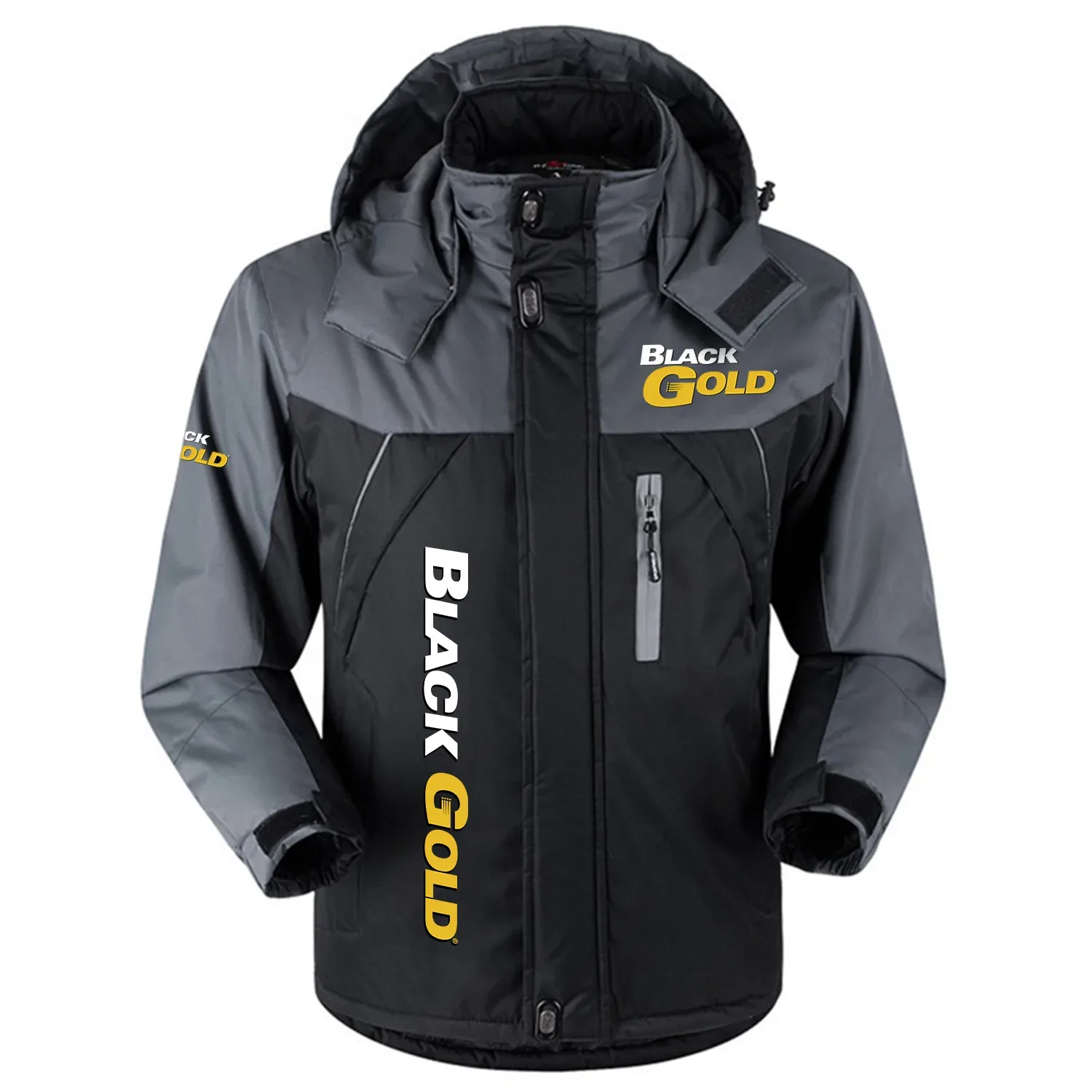 Black Gold Sights Exclusive Logo Outdoor Charging Suit Slim Fit Plush Waterproof Windproof Jacket Detachable Hood OUHUPCS0815BDZ - Black Gold Sights Jacket