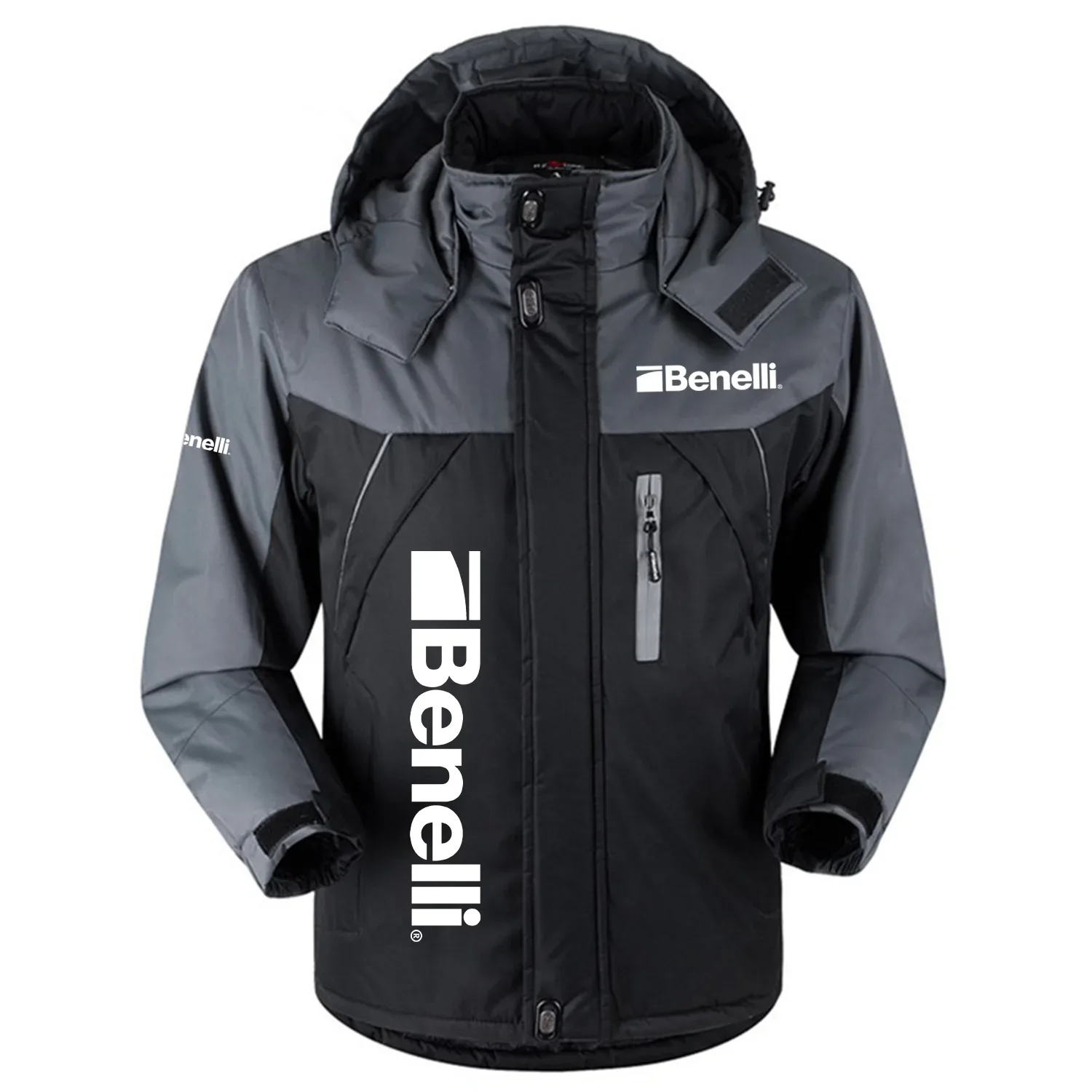 Benelli Exclusive Logo Outdoor Charging Suit Slim Fit Plush Waterproof Windproof Jacket Detachable Hood OUHUPCS0815BLZ - Benelli Jacket