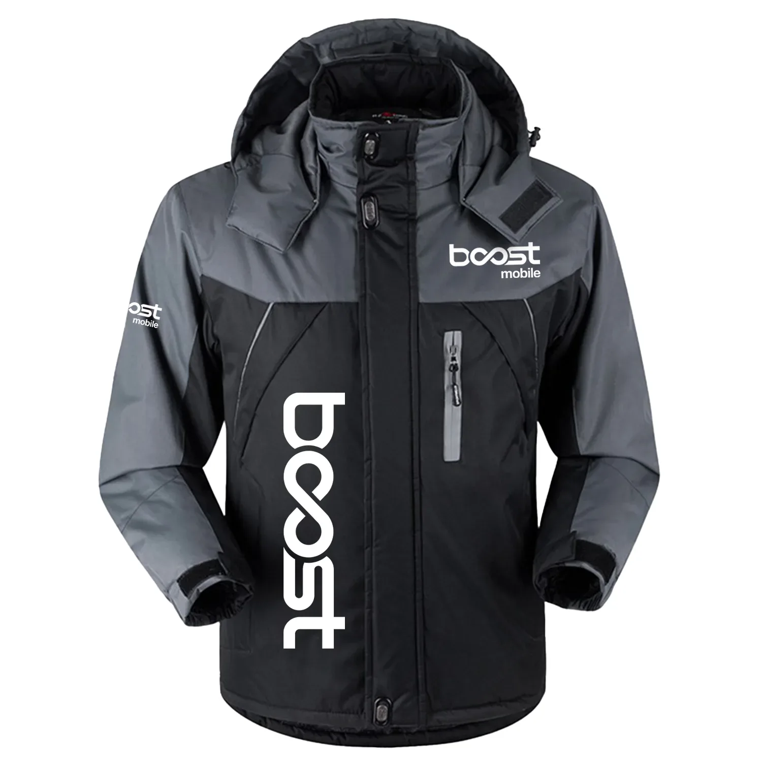 Boost Mobile Exclusive Logo Outdoor Charging Suit Slim Fit Plush Waterproof Windproof Jacket Detachable Hood TOTTPCS1012BMZ - Boost Mobile Jacket