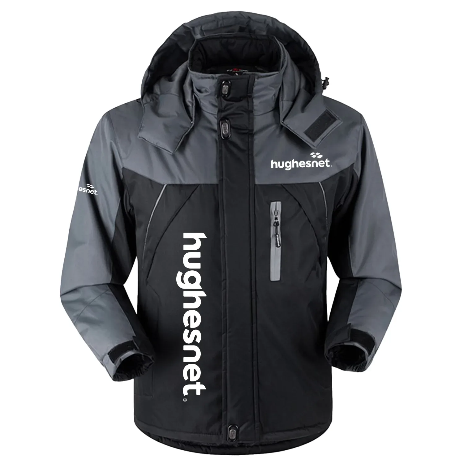HughesNet Exclusive Logo Outdoor Charging Suit Slim Fit Plush Waterproof Windproof Jacket Detachable Hood TOTTPCS1012HNZ - HughesNet Jacket