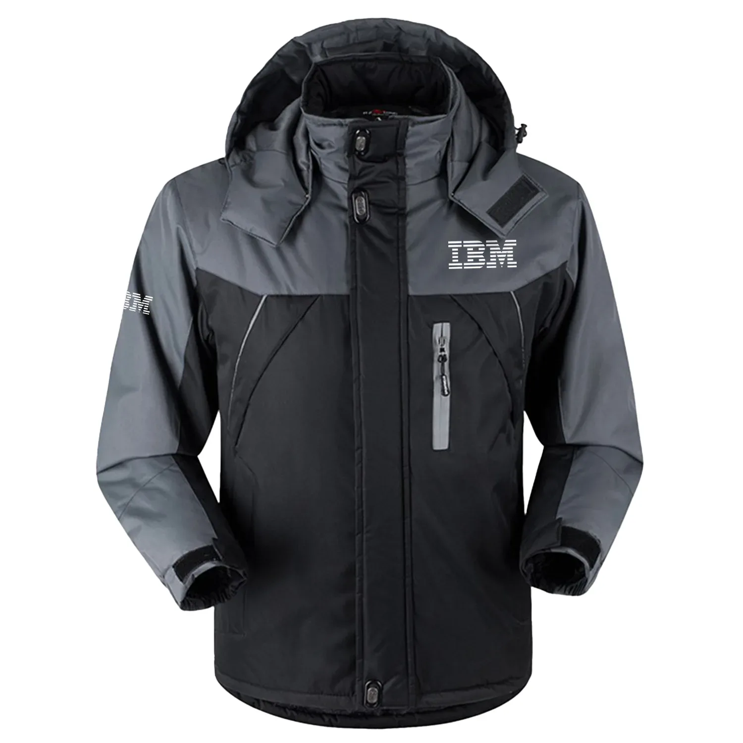 IBM Exclusive Logo Outdoor Charging Suit Slim Fit Plush Waterproof Windproof Jacket Detachable Hood TOTTPCS1012IBZ - IBM Jacket