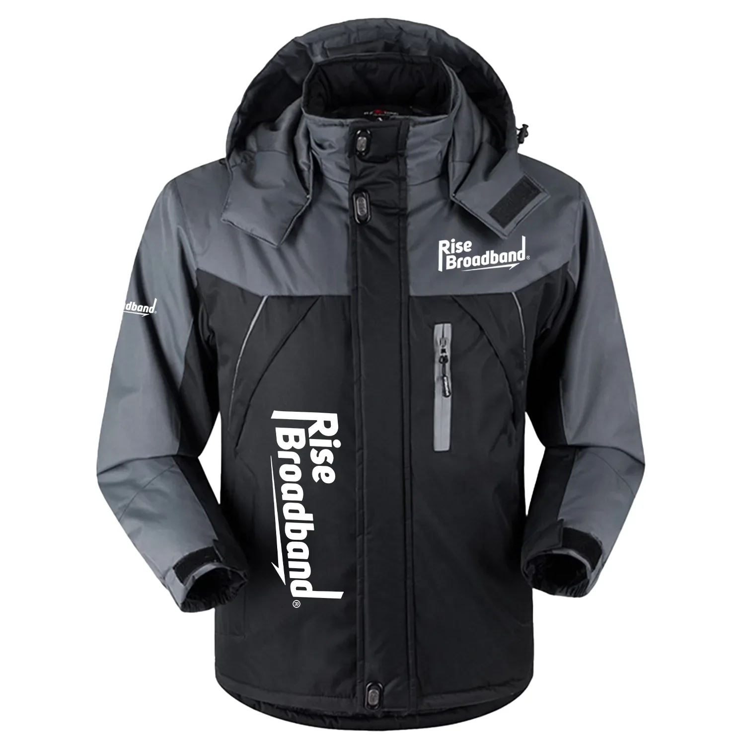 Rise Broadband Exclusive Logo Outdoor Charging Suit Slim Fit Plush Waterproof Windproof Jacket Detachable Hood TOTTPCS1012RBZ - Rise Broadband Jacket