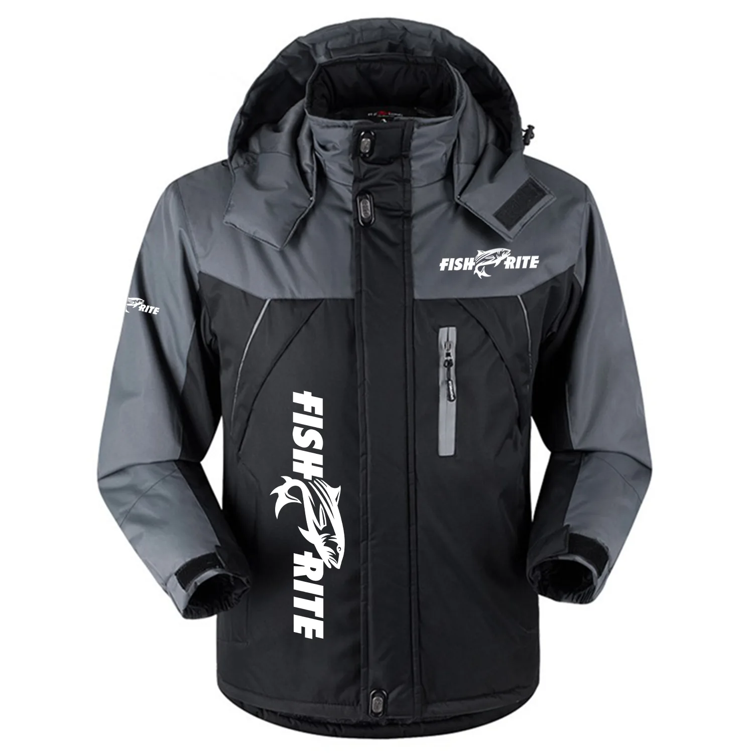 Fish Rite Exclusive Logo Outdoor Charging Suit Slim Fit Plush Waterproof Windproof Jacket Detachable Hood TTPDPCS2409FRZ - Fish Rite Jacket