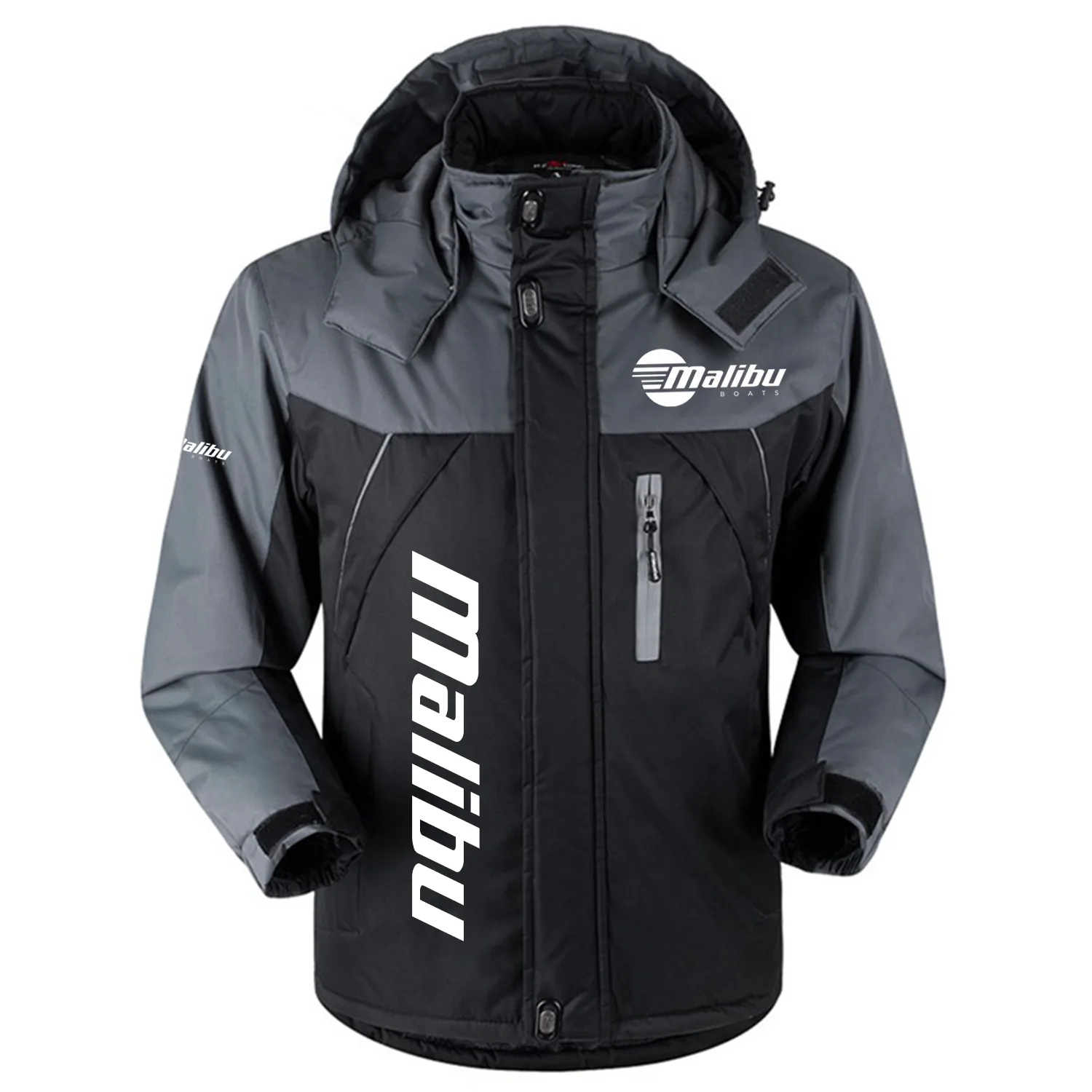 Malibu Exclusive Logo Outdoor Charging Suit Slim Fit Plush Waterproof Windproof Jacket Detachable Hood TTPDPCS2409MLZ - Malibu Jacket