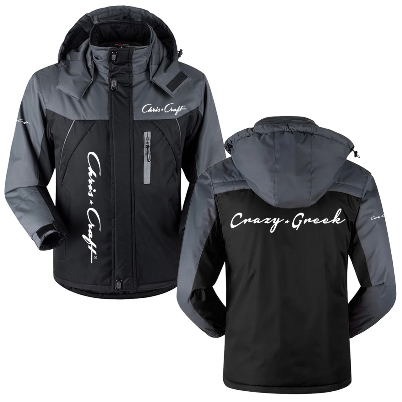 Chris-Craft Crazy Greek Exclusive Logo Outdoor Charging Suit Slim Fit Plush Waterproof Windproof Jacket Detachable Hood TTPDPCS2409CF1Z - Chris-Craft Crazy Greek Jacket